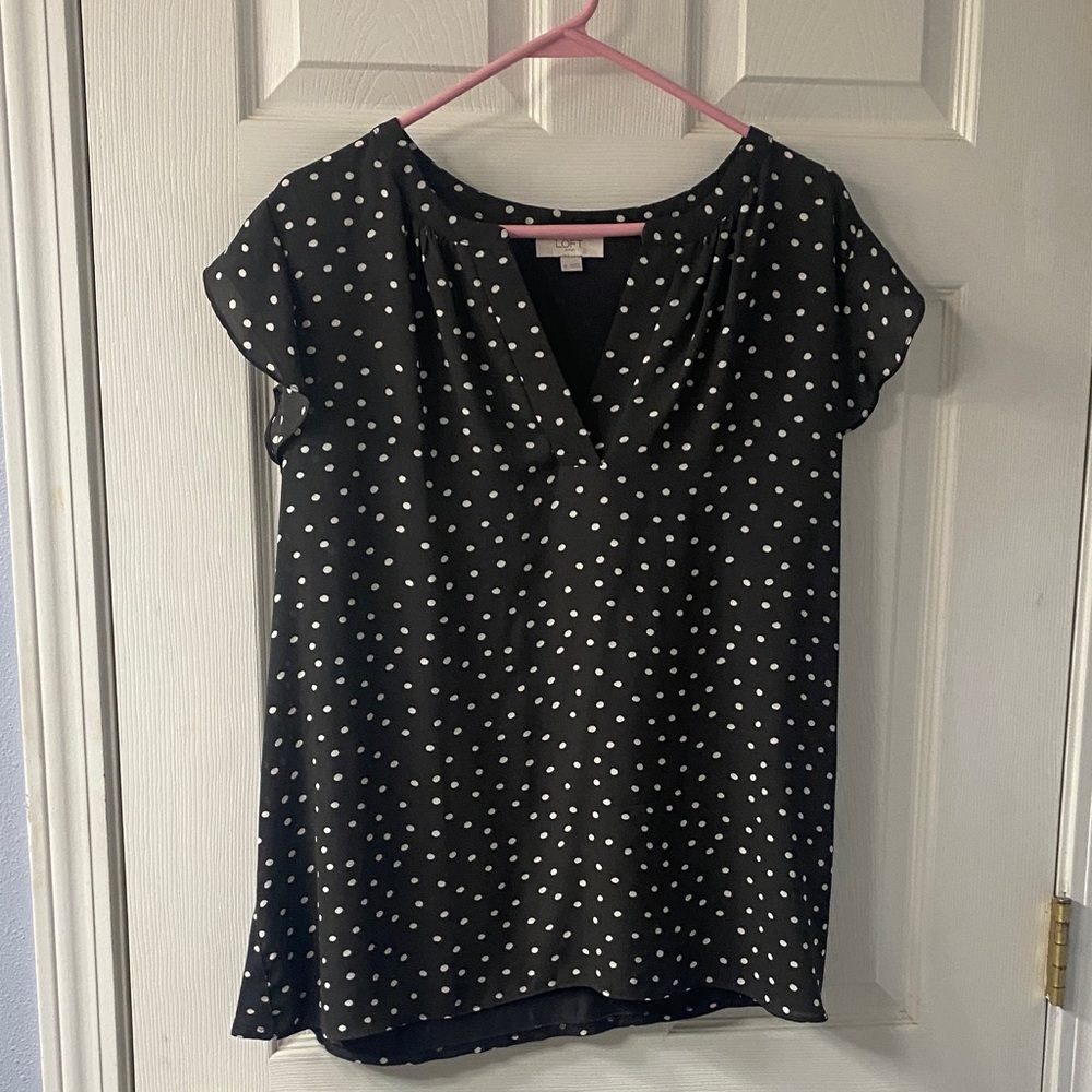 Loft Black Polka Dot V-Neck Blouse